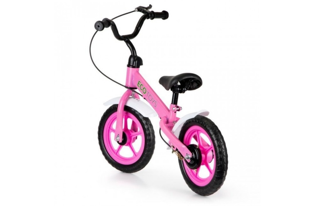 Kinder loopfiets met handrem - roze & wit