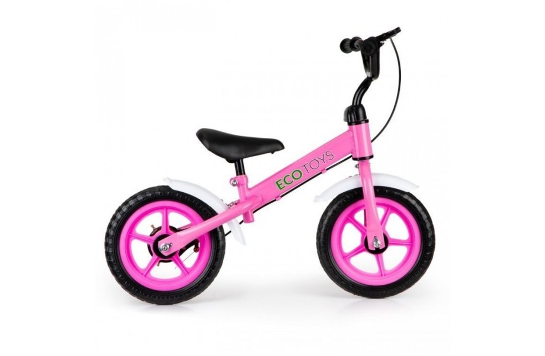 Kinder loopfiets met handrem - roze & wit