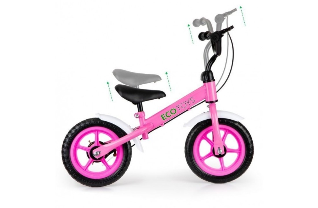 Kinder loopfiets met handrem - roze & wit