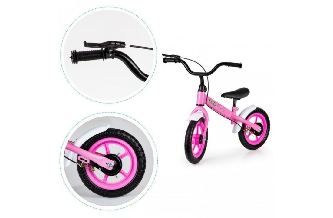 Kinder loopfiets met handrem - roze & wit