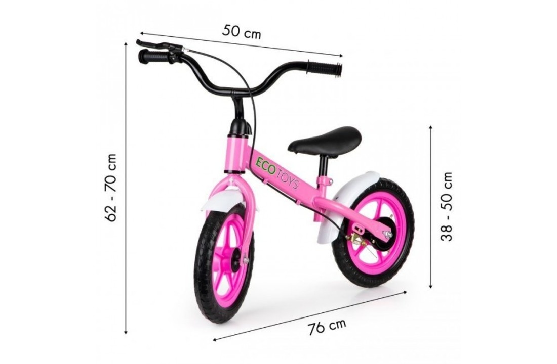 Kinder loopfiets met handrem - roze & wit