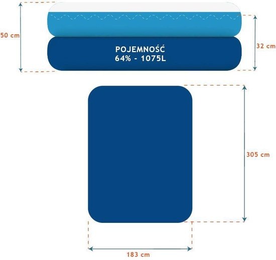 Opblaaszwembad - rechhoek - 305x183x50 cm - blauw