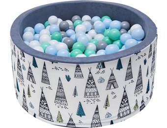 Ballenbak - stevige ballenbad -90 x 40 cm - 200 ballen Ø 7 cm - blauw, wit, grijs en groen