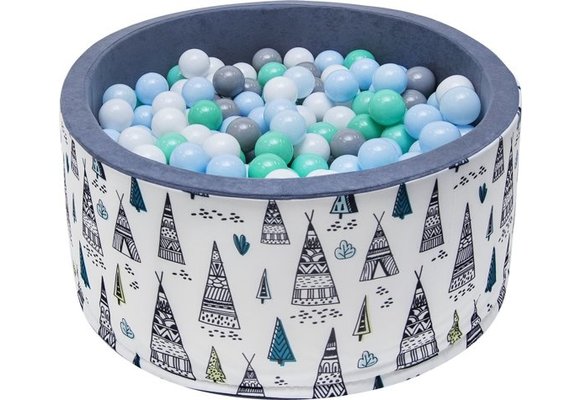 Ballenbak - stevige ballenbad -90 x 40 cm - 200 ballen Ø 7 cm - blauw, wit, grijs en groen