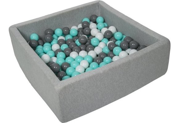 Ballenbak - stevige ballenbad - 90x90 cm - 300 ballen Ø 7 cm - wit, grijs, turquoise.