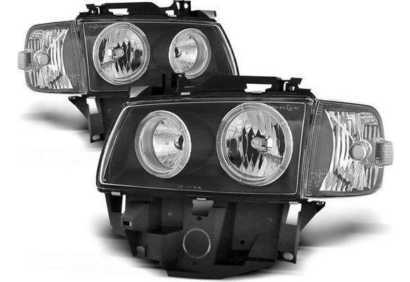 Koplampen dual halo rims geschikt voor VW T4 08 96-03 03 BUS ANGEL EYES ZWART
