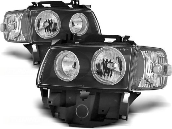 Koplampen dual halo rims VW T4 08 96-03 03 BUS ANGEL EYES ZWART