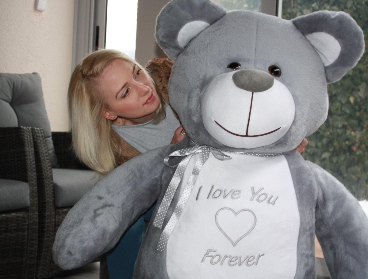 Grote knuffelbeer - I love you - Zacht - Grijs