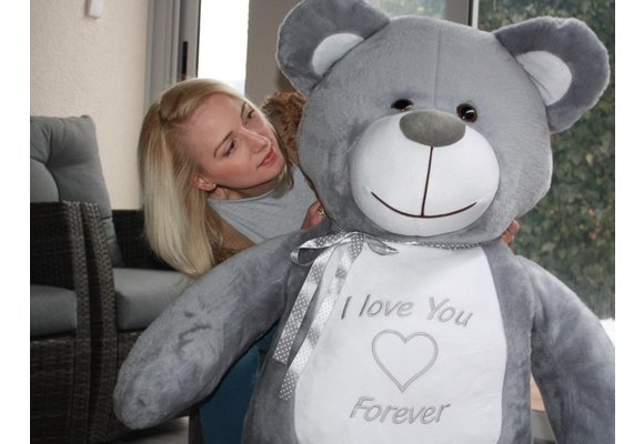 Grote knuffelbeer - I love you - Zacht - Grijs