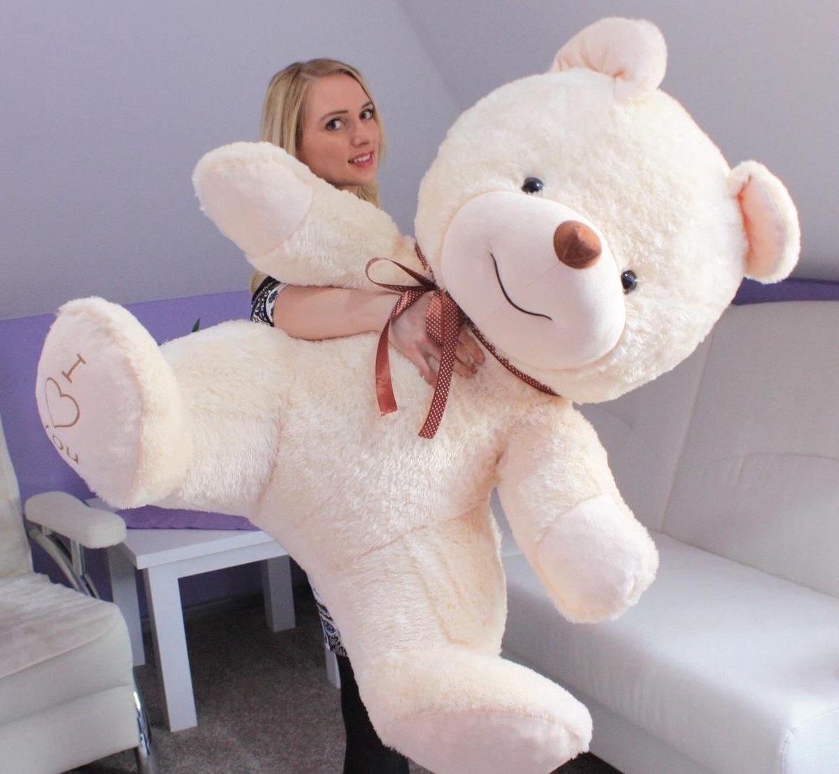 Grote knuffelbeer - I love you - Zacht - Crème