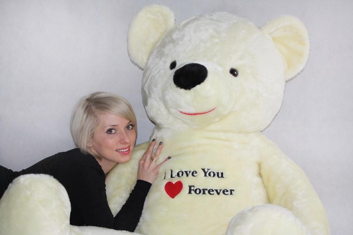 Knuffelbeer XXL wit  - geborduurd I Love You - 170 cm