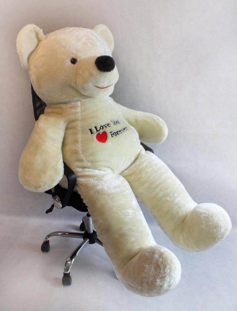 Knuffelbeer XXL wit  - geborduurd I Love You - 170 cm