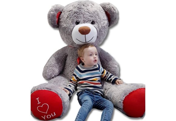 Grote knuffelbeer - I love you - Zacht - Grijs