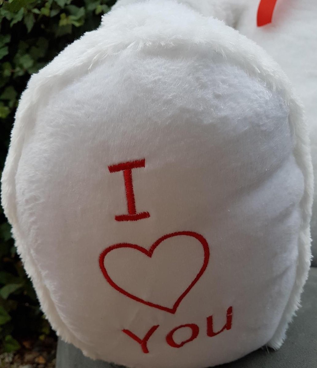 Grote witte knuffelbeer teddybeer met I Love You tekst geborduurd 160cm