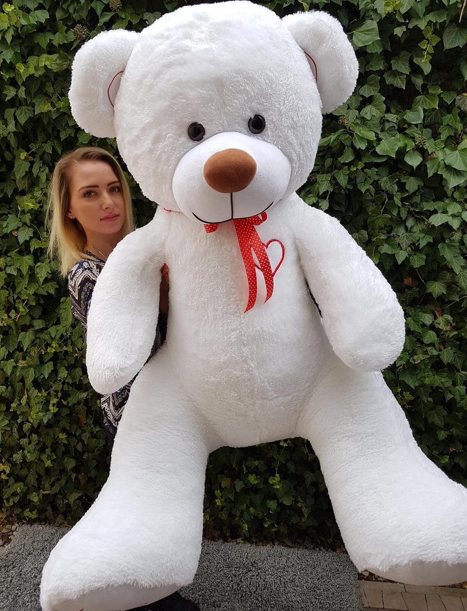 Grote witte knuffelbeer teddybeer met I Love You tekst geborduurd 160cm