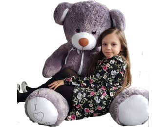 Grote violet knuffelbeer teddybeer met I Love You tekst geborduurd 160cm