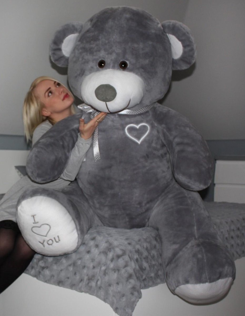 Grote knuffelbeer grijs 190cm XXL - I love You