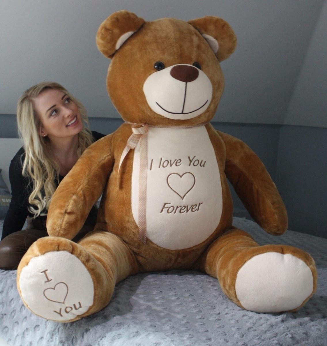 Grote knuffelbeer - I love you - Zacht - Bruin