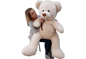 MorisMos 130 cm XXL grote teddybeer met hart I Love You, roze gigantische teddyberen als kerstcadeau, grote beer knuffel XXL, voor meisjes, vriendinnen, vrouwen, moeders