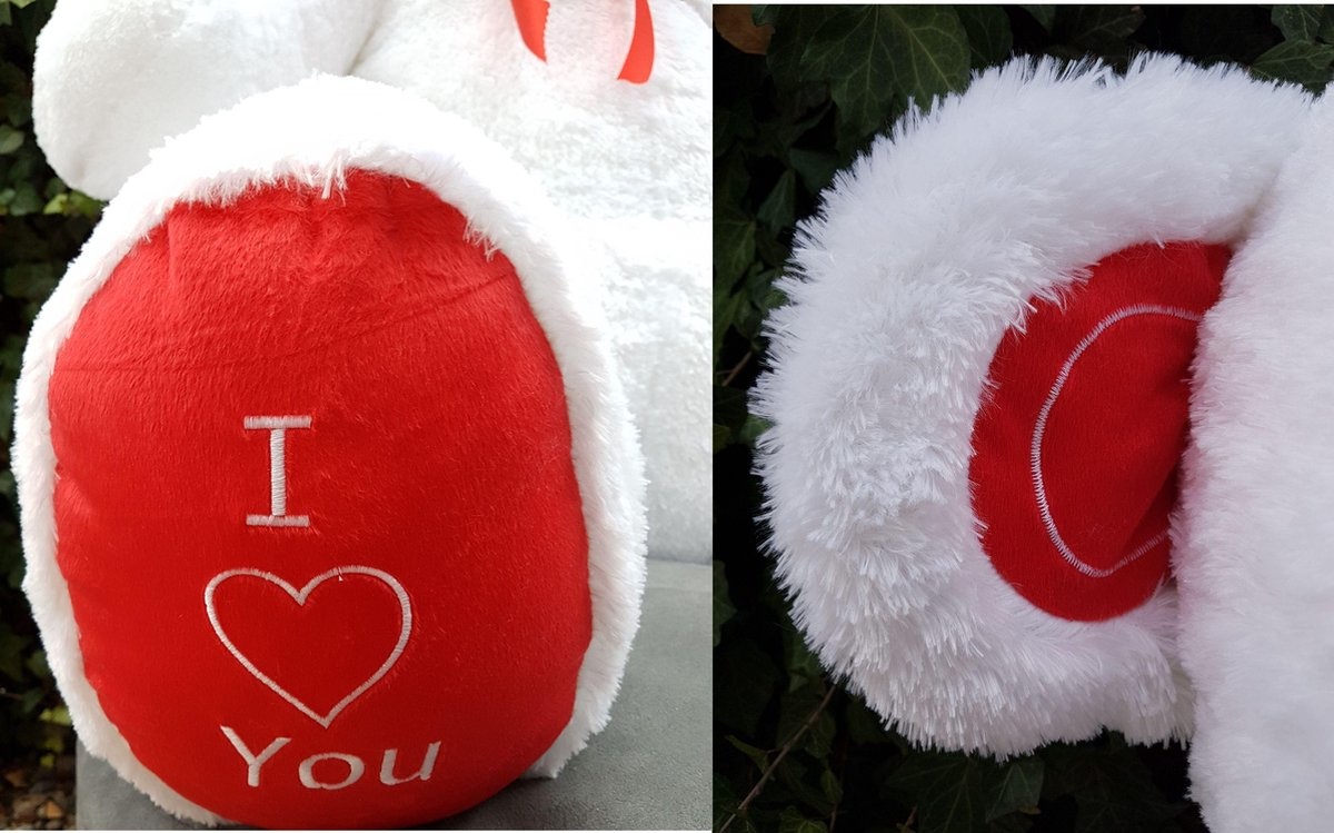 Grote witte knuffelbeer teddybeer met I Love You tekst geborduurd 160cm