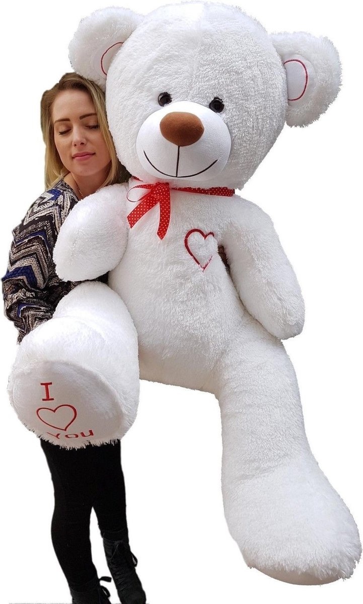 Grote witte knuffelbeer teddybeer met i love you tekst 190cm!