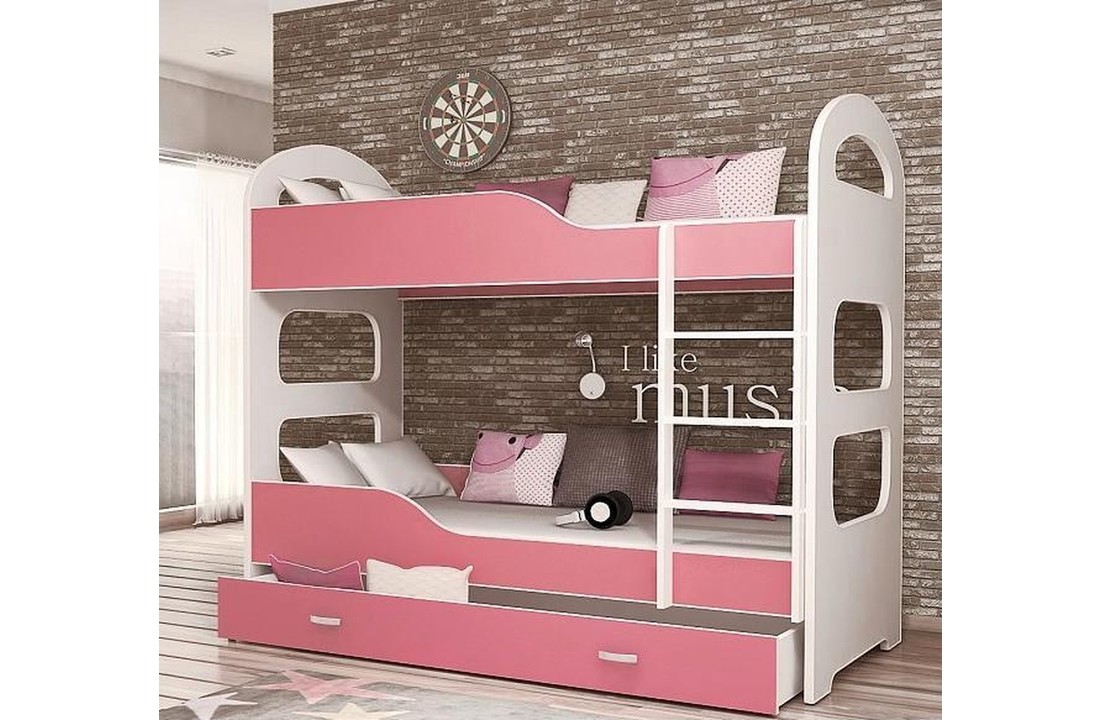 Kinder stapelbed roze - met dubbele matras - 160 x 80 cm