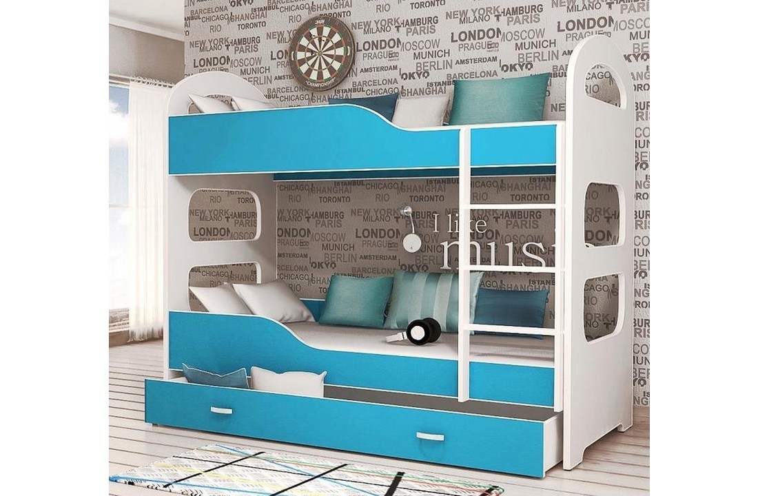 Kinder stapelbed blauw - met dubbele matras - 160 x 80 cm