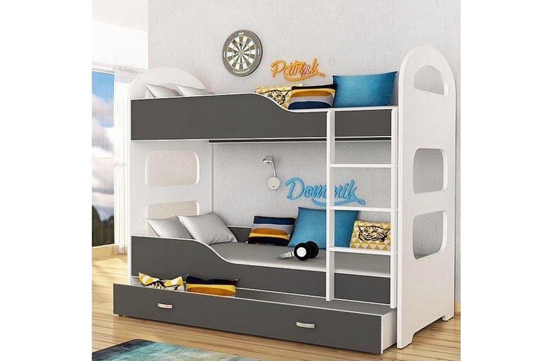 Kinder stapelbed grijs - met dubbele matras - 190 x 80 cm