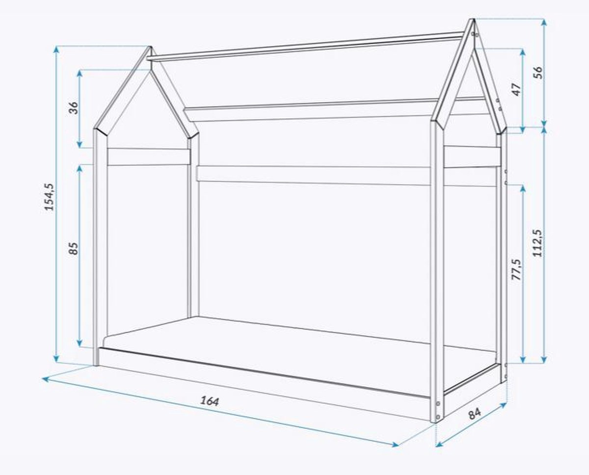 Houten bed - Huisbed - Huis bed - kinderbed - 160x80 - Grijs