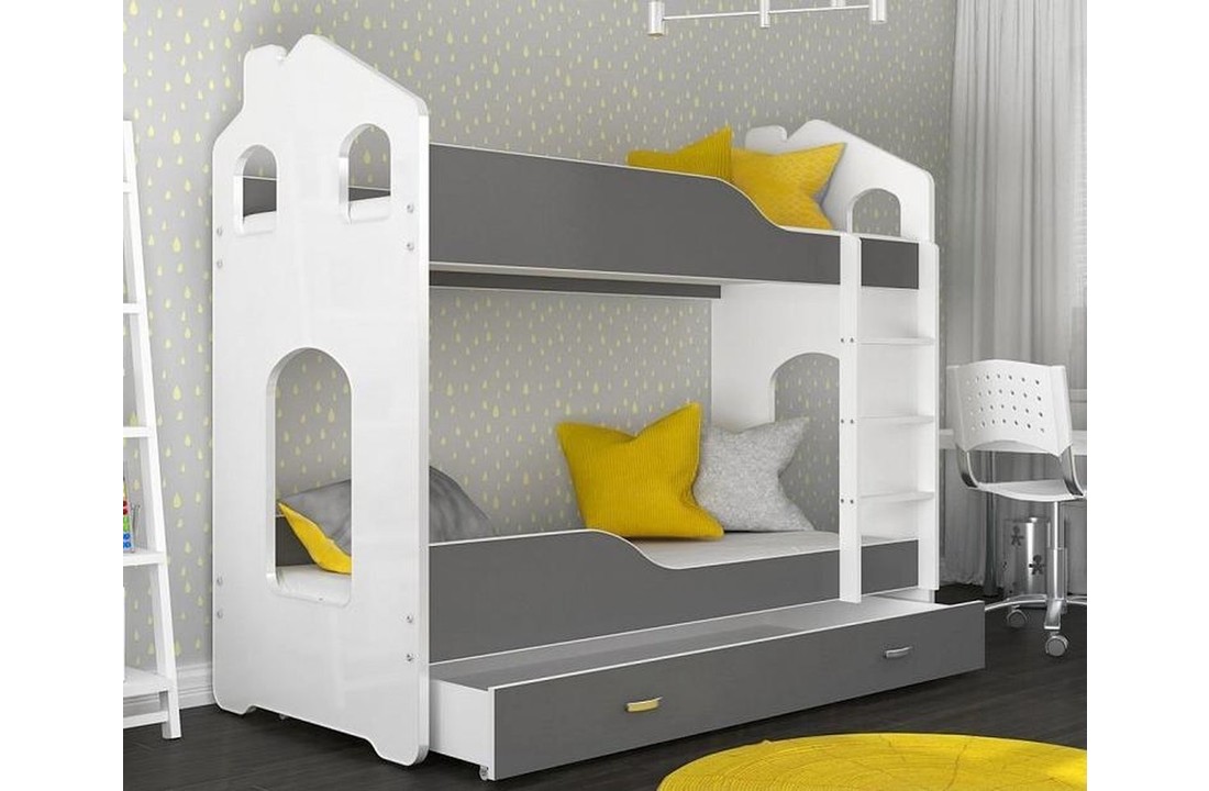 Kinder stapelbed grijs - 160 x 80 cm - huisbed inclusief matras
