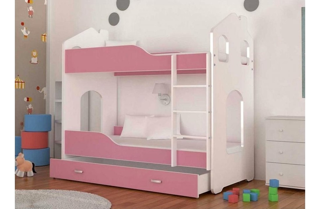 Kinder stapelbed roze - 180 x 80 cm - huisbed