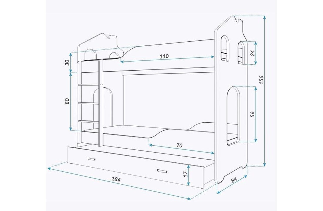 Kinder stapelbed grijs - 180 x 80 cm - huisbed inclusief matras