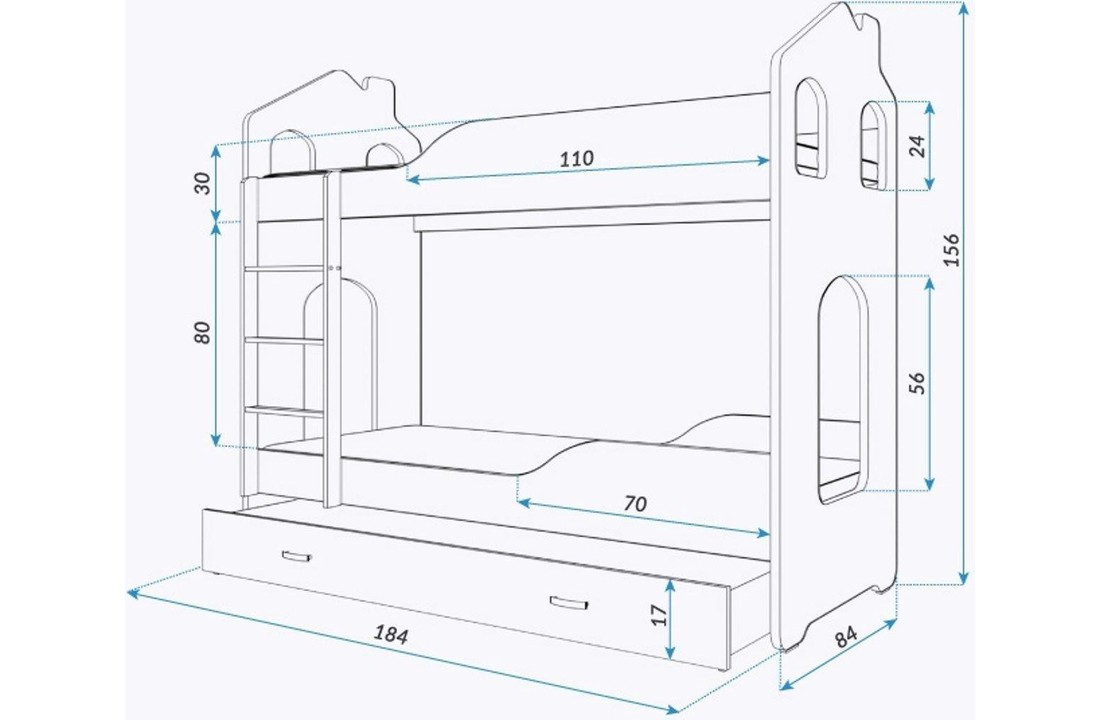 Kinder stapelbed princes - 180 x 80 cm - huisbed inclusief matrassen