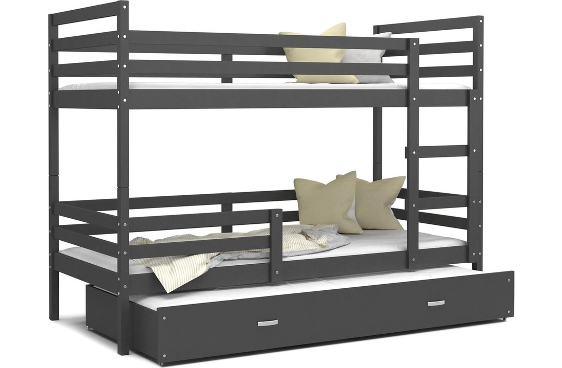 3 persoons stapelbed 200x90cm met matrassen grijs