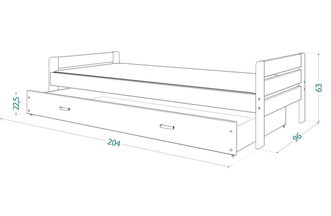 Houten bed met lade 90x200cm
