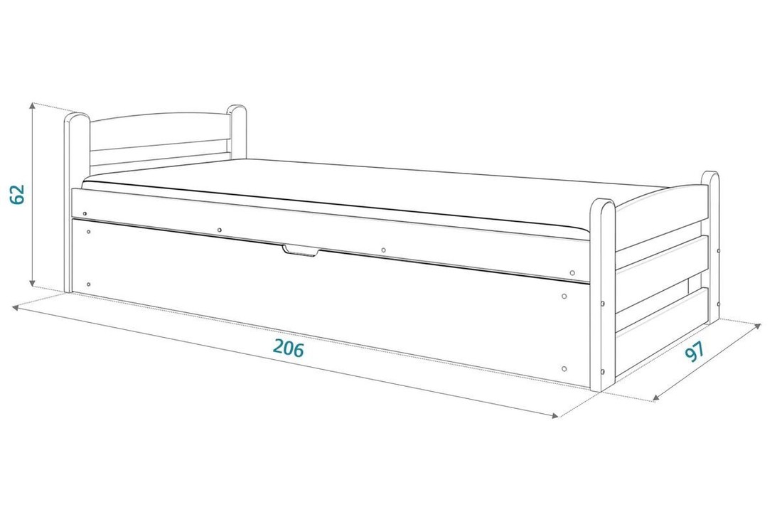 Houten bed met lade 90x200cm
