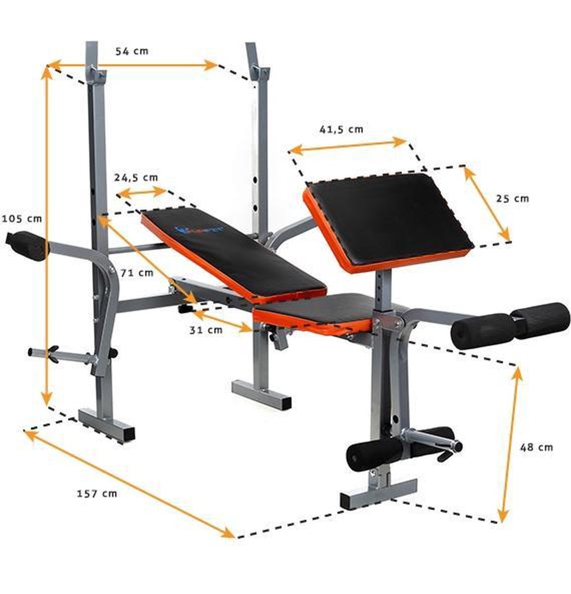 Sportbank - multifunctionele halterbank - verstelbaar - voor gewichten - zwart & oranje