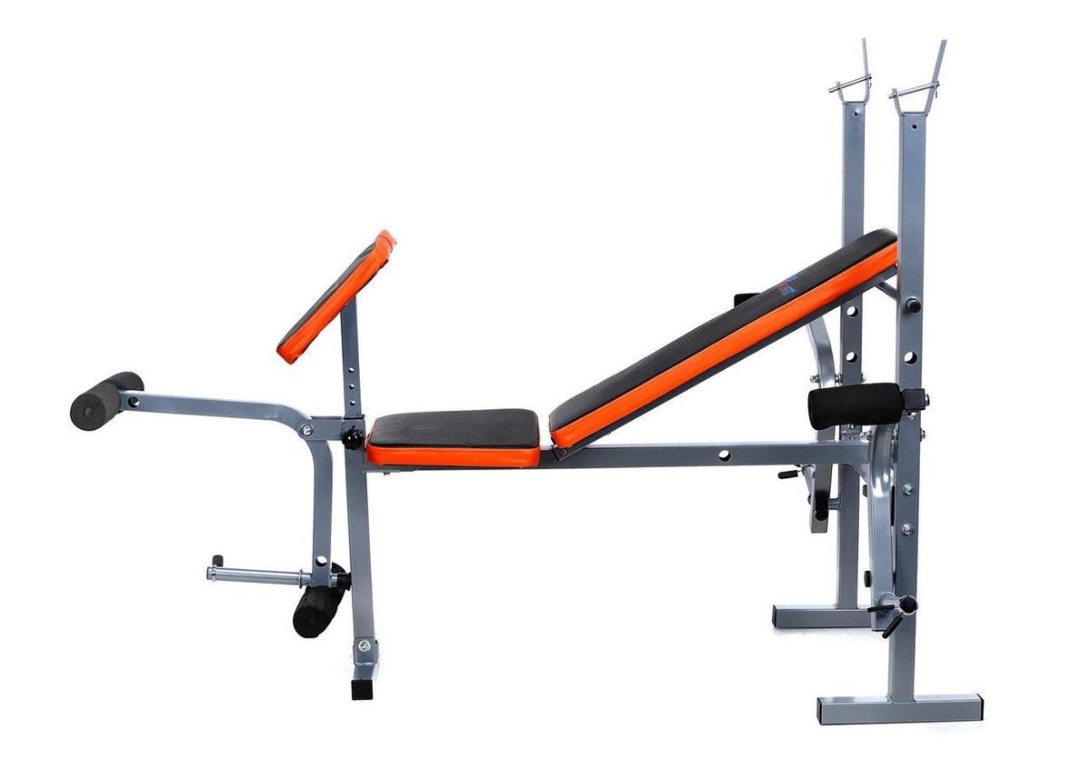 Sportbank - multifunctionele halterbank - verstelbaar - voor gewichten - zwart & oranje