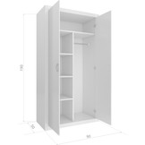 Kinder kledingkast - 90x190x50 cm - wit - 2 deuren