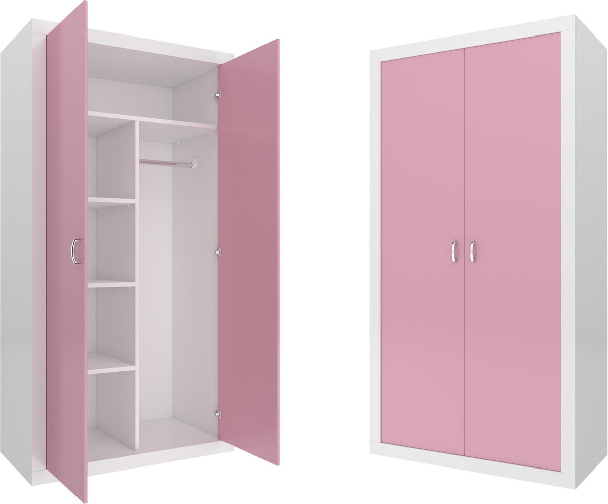 kledingkast 90x190x50 cm wit/roze 2 deuren - Vikingchoice.nl