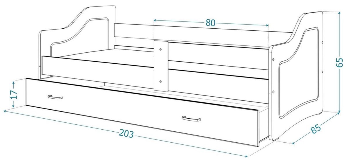 Kinderbed luxe uitvoering 200x80 cm - wit - met lade - met matras