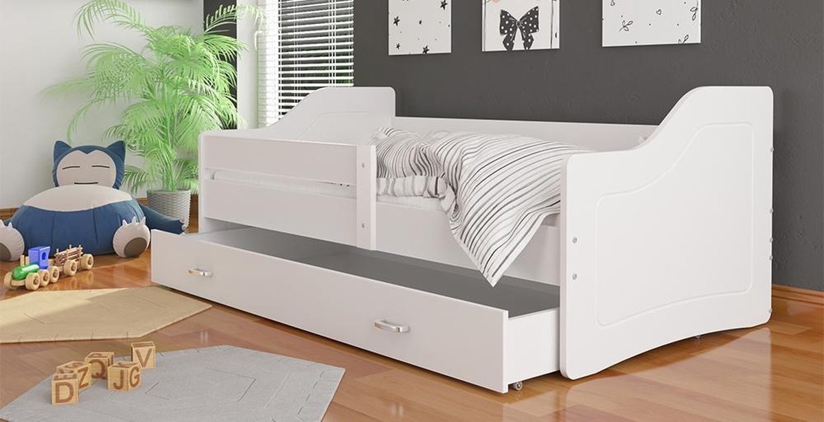 Kinderbed luxe uitvoering 200x80 cm - wit - met lade - met matras