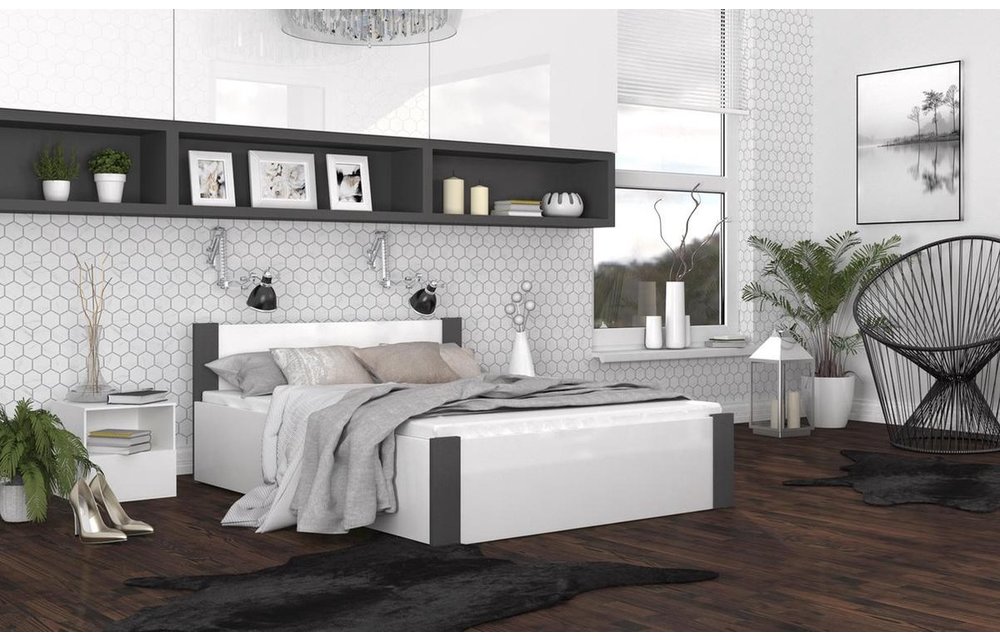2 persoons bed 140x200 cm - grijs/wit - zonder matras