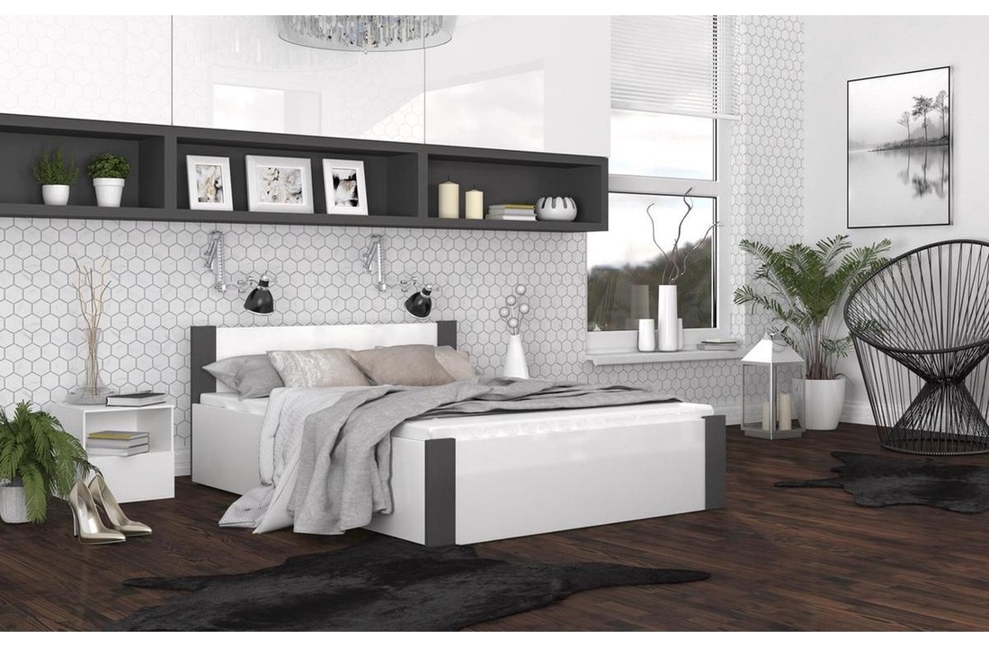 2 persoons bed 140x200 cm - grijs/wit - zonder matras
