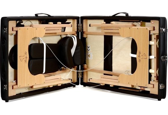 Houten massagetafel - 3 segmenten - verstelbaar - zwart ECO-leer - 213 cm lang