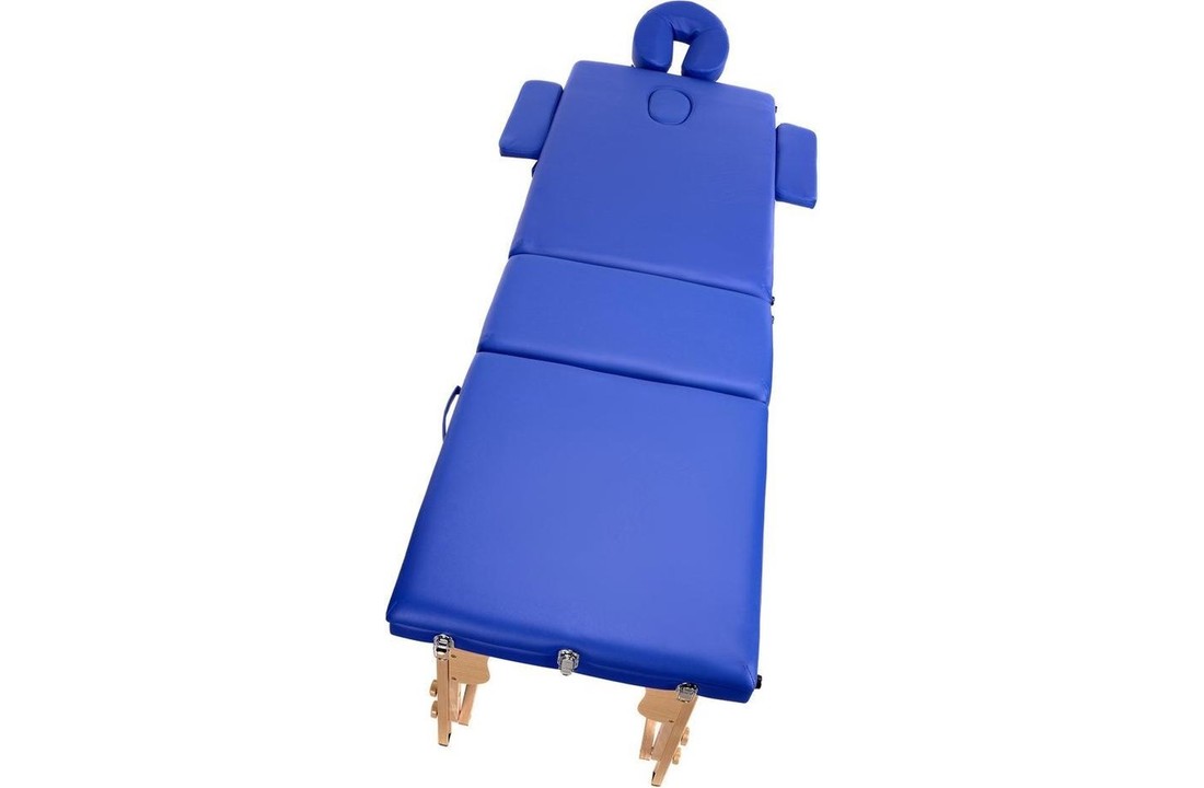 Houten massagetafel - 3 segmenten - verstelbaar - blauw ECO-leer - 213 cm lang