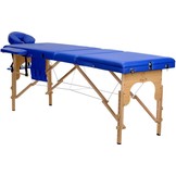 Houten massagetafel - 3 segmenten - verstelbaar - blauw ECO-leer - 213 cm lang