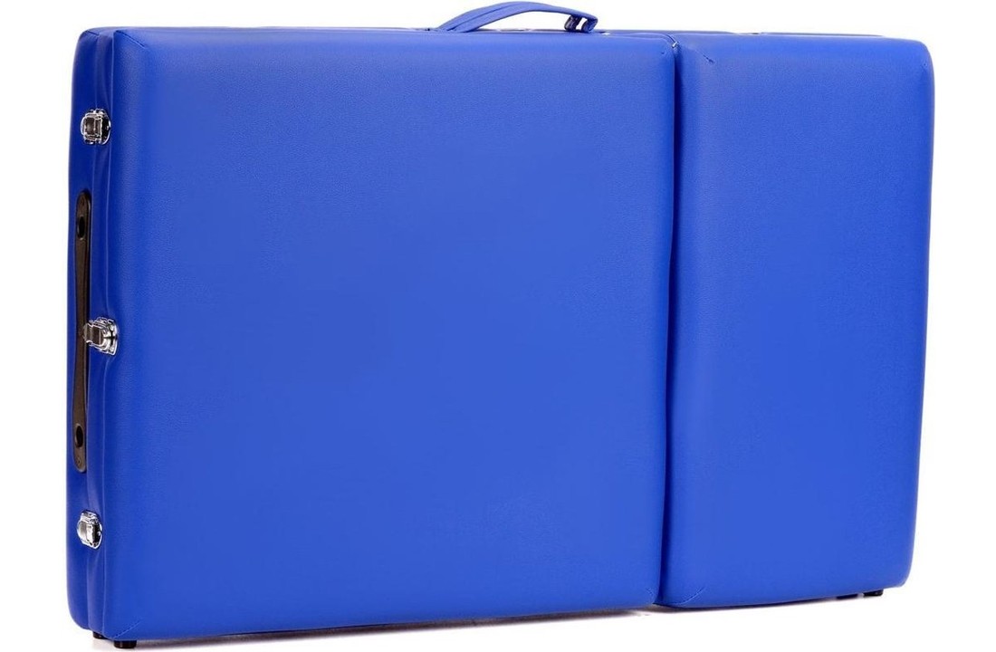 Houten massagetafel - 3 segmenten - verstelbaar - blauw ECO-leer - 213 cm lang