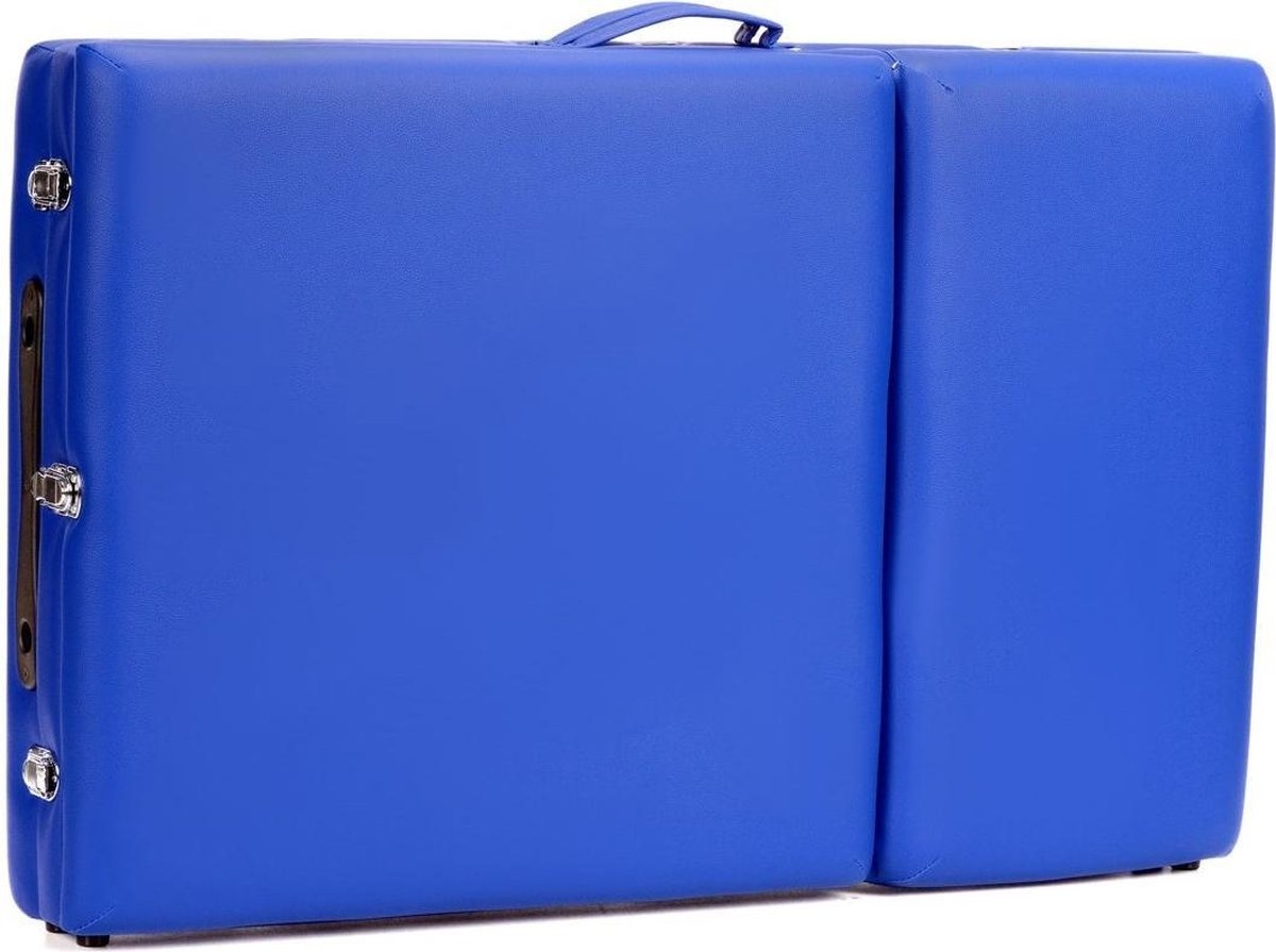 Houten massagetafel - 3 segmenten - verstelbaar - blauw ECO-leer - 213 cm lang