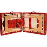 Houten massagetafel - 3 segmenten - verstelbaar - rood ECO-leer - 213 cm lang